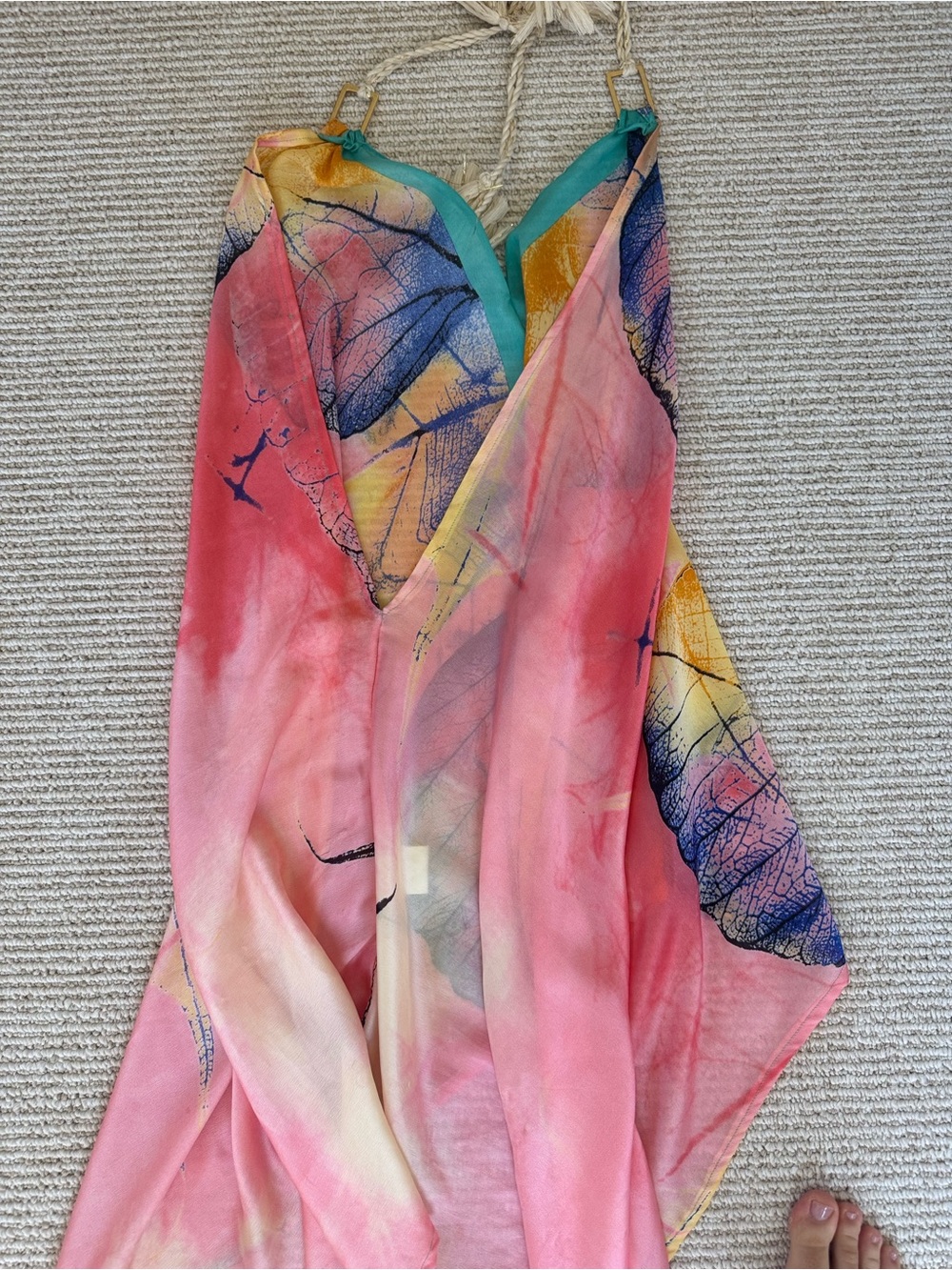 Colorful Pink Tie-Dye V-Neck Halter Dress